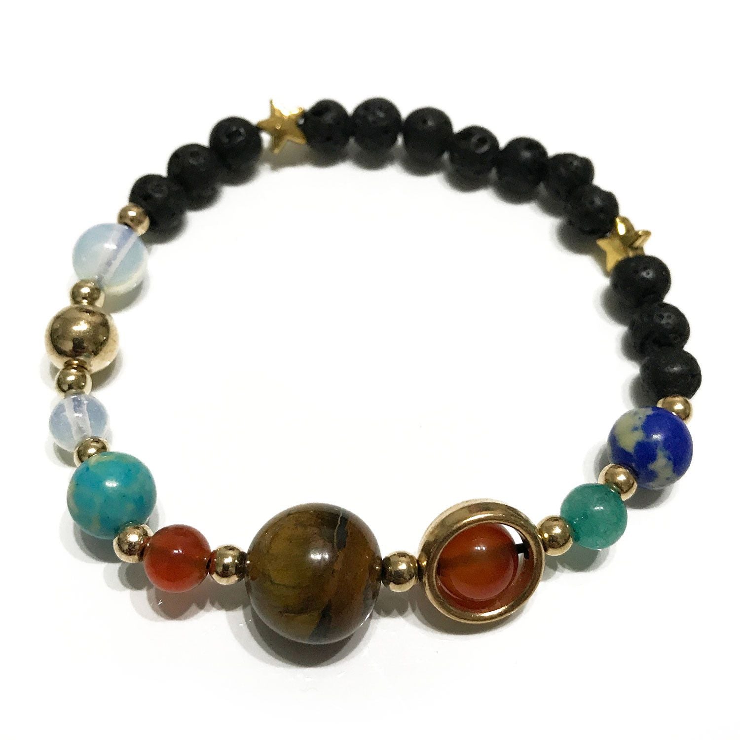Pulseira em Pedra Lava – Sistema Solar – Dourado