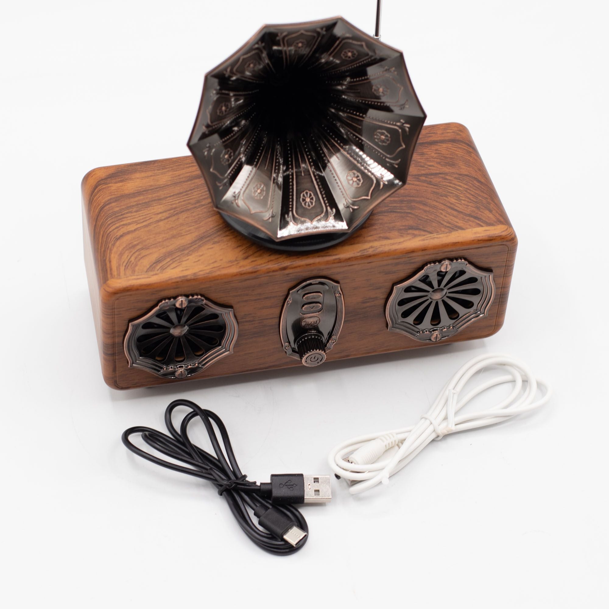 Coluna de Som Retro Gramofone Duplo Mini Bluetooth