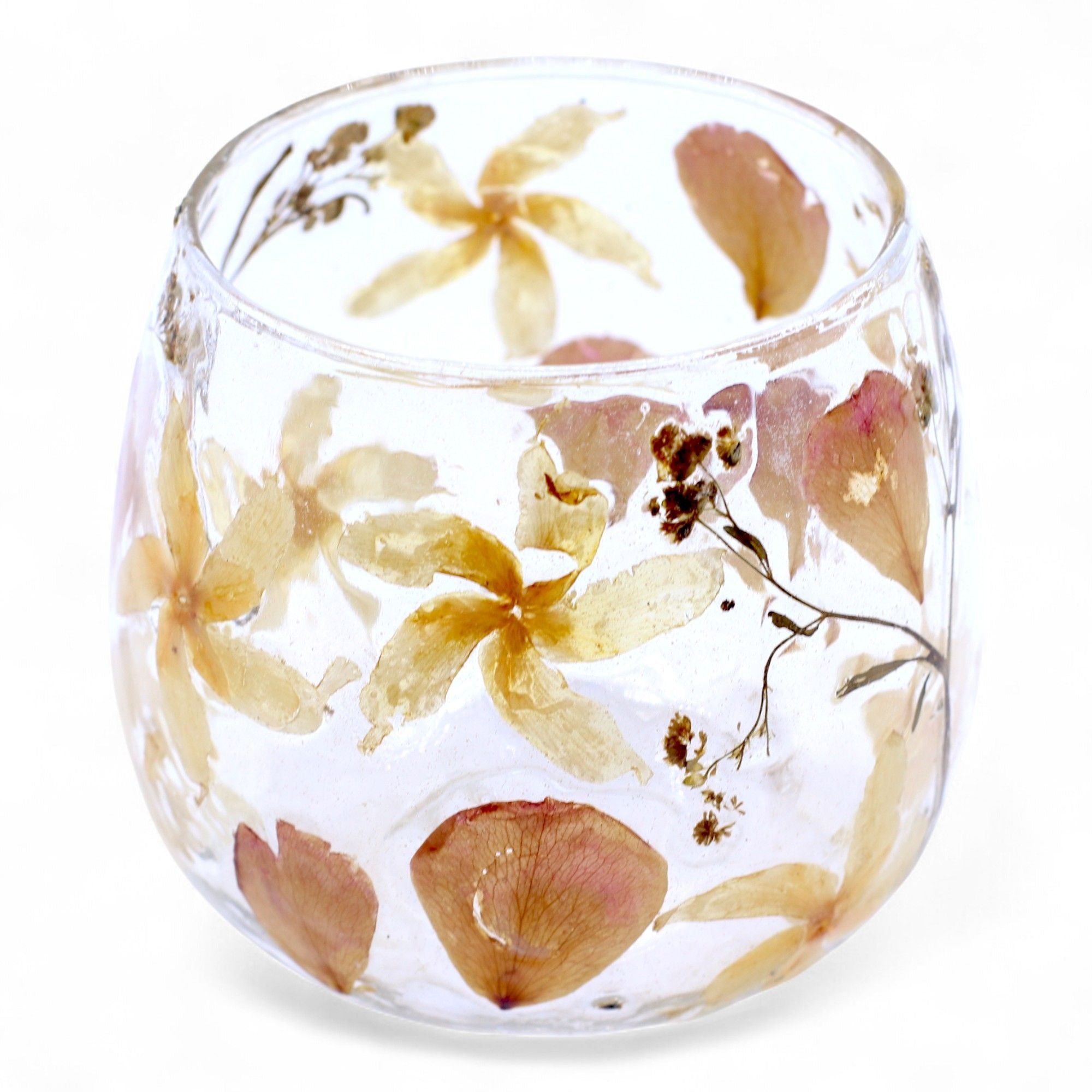 Castiçal de Vidro Floral Natural Cilíndrico Rosa 8 x 8 cm