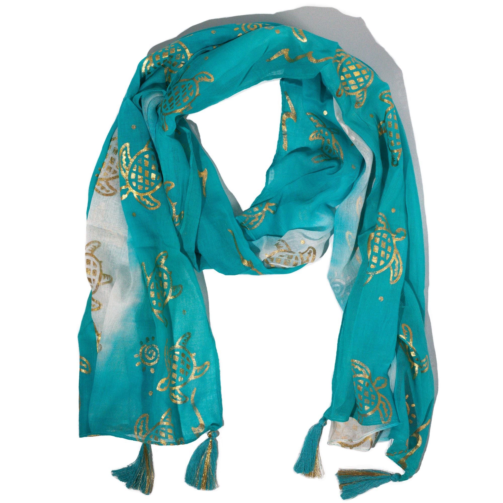 Lenço Nomad Sari Verão Tartarugas - Turquesa - 180x50 cm