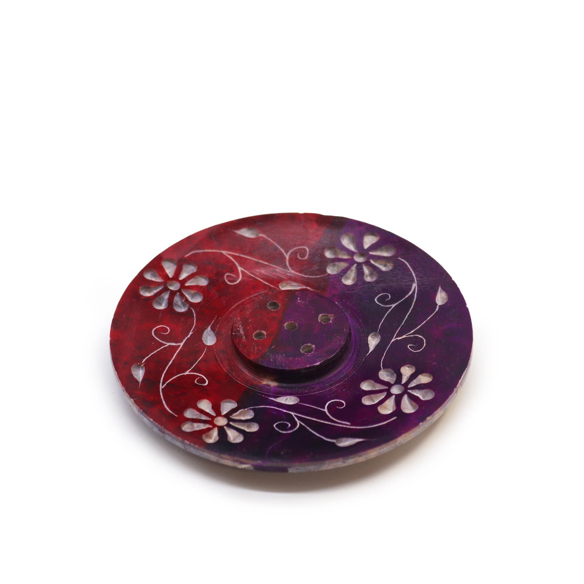 Suporte de Incenso Disco em Esteatite Floral