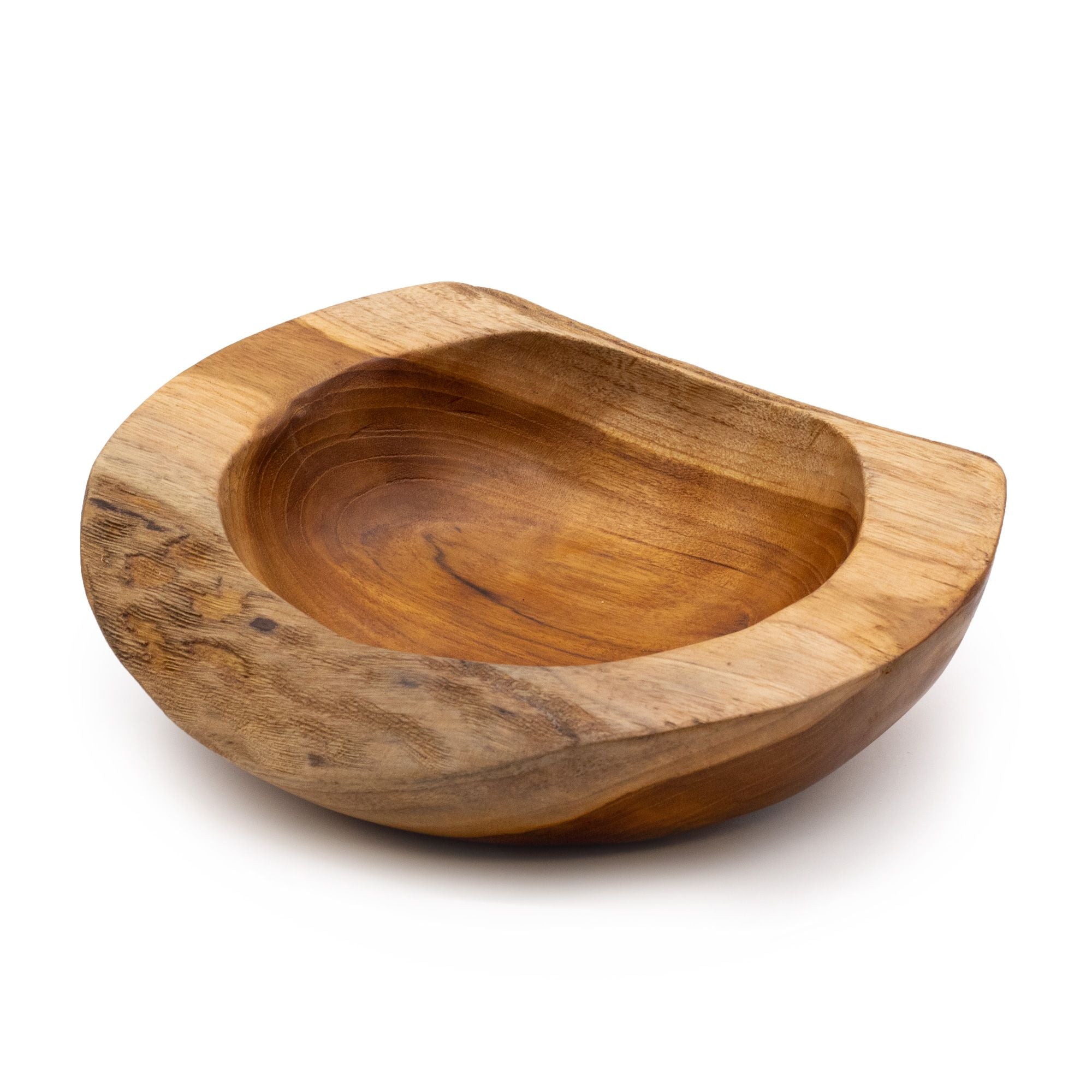 Taça grande de madeira de teca com forma natural