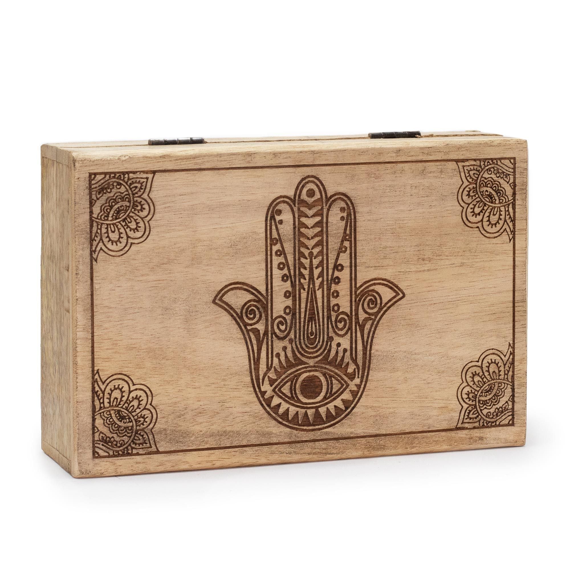 Caixa Retangular em Madeira – Hamsa Preto