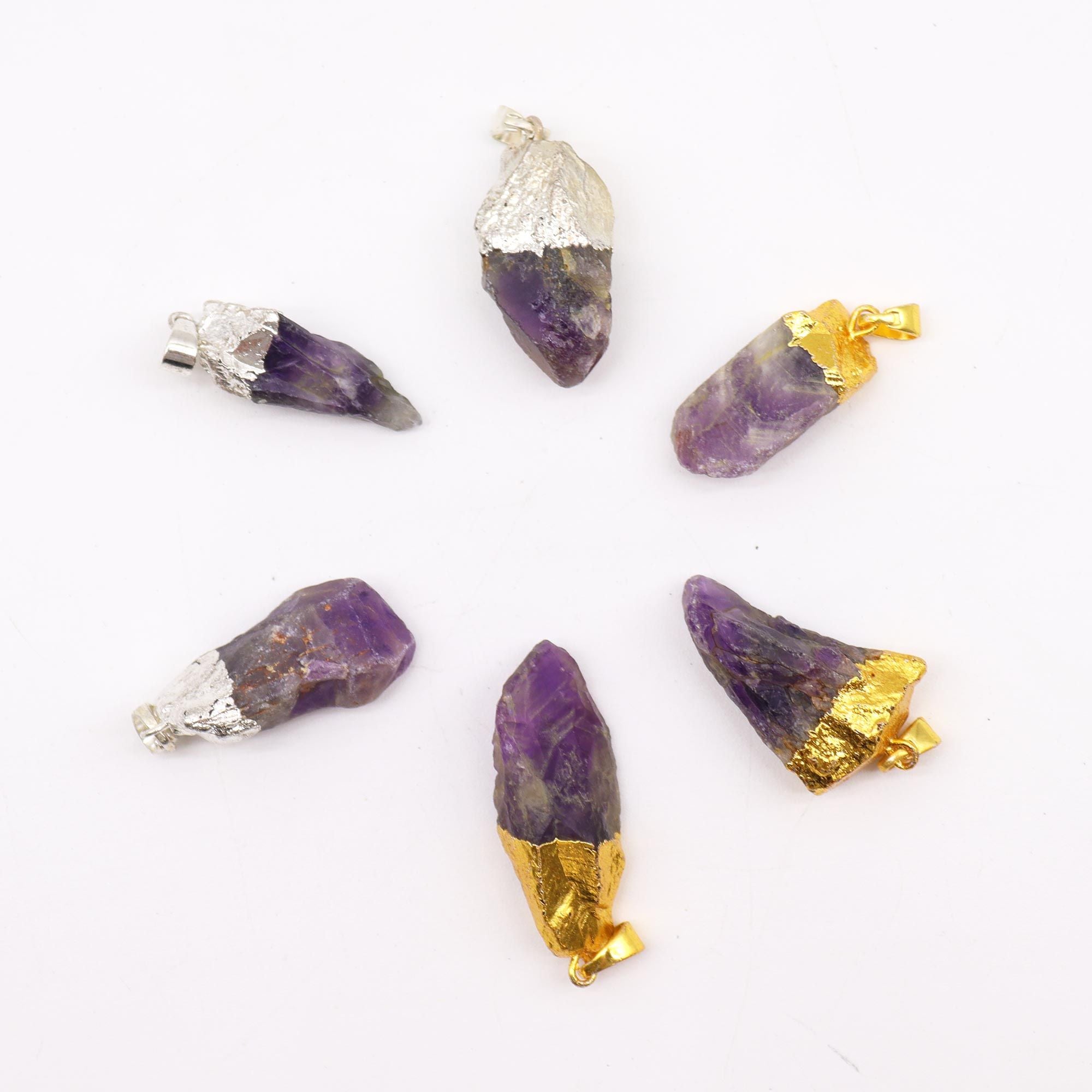 Pendentes de Ametista Banhados a Ouro e Prata (6 unidades sortidas)