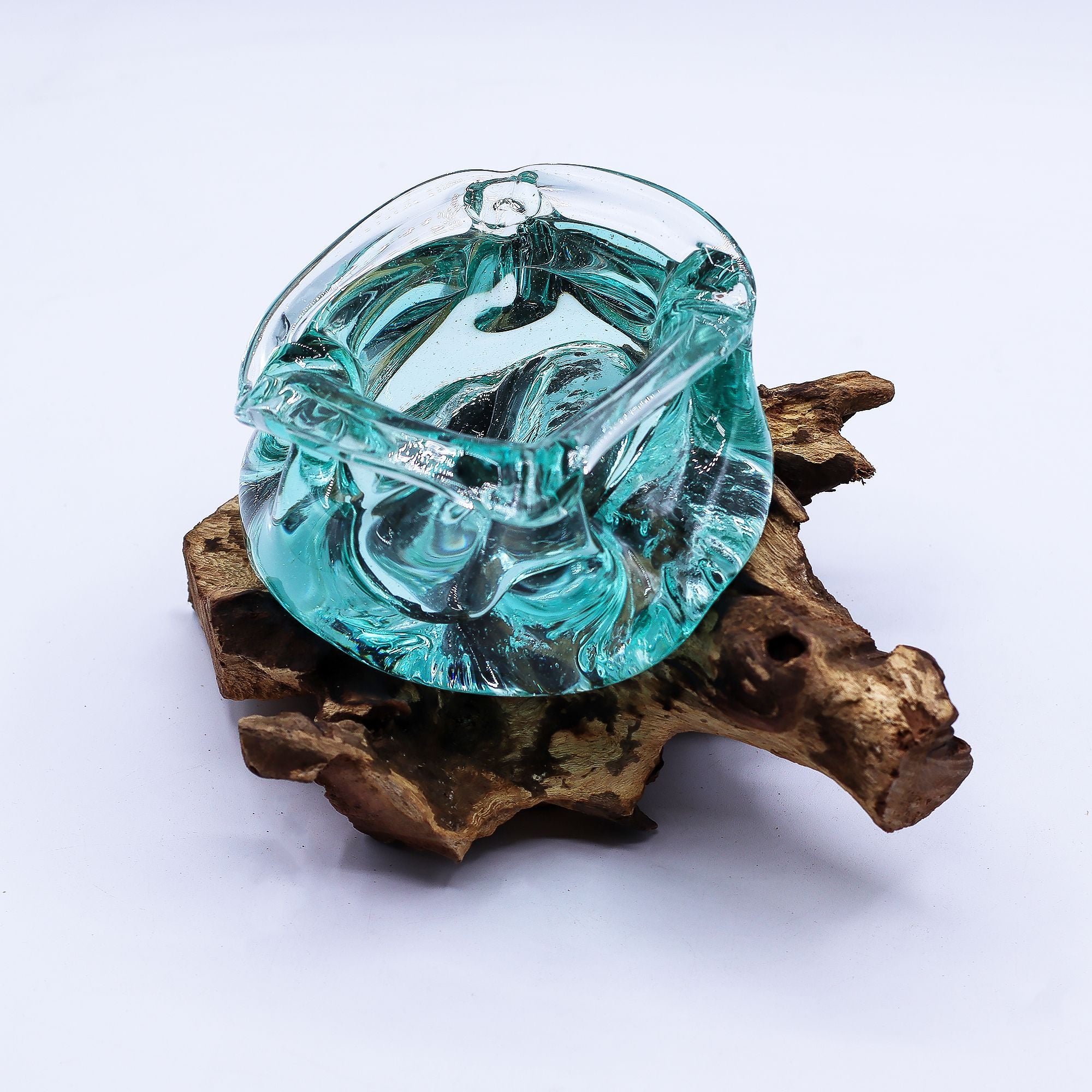 Fused Glass Ashtray or Candle Holder on Wood