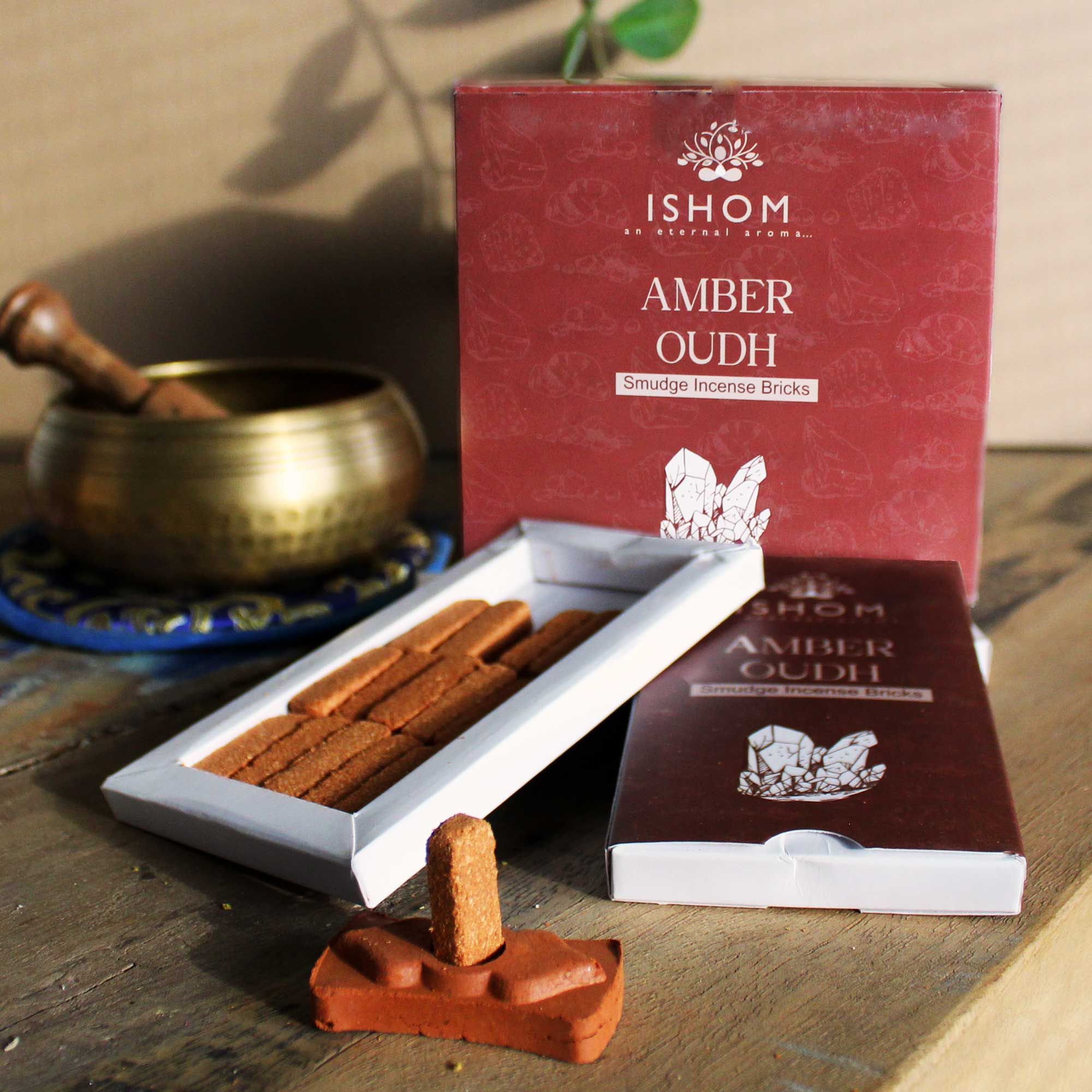 Conjunto de 15 Blocos de Smudge Natural e Queimador Madeira Âmbar