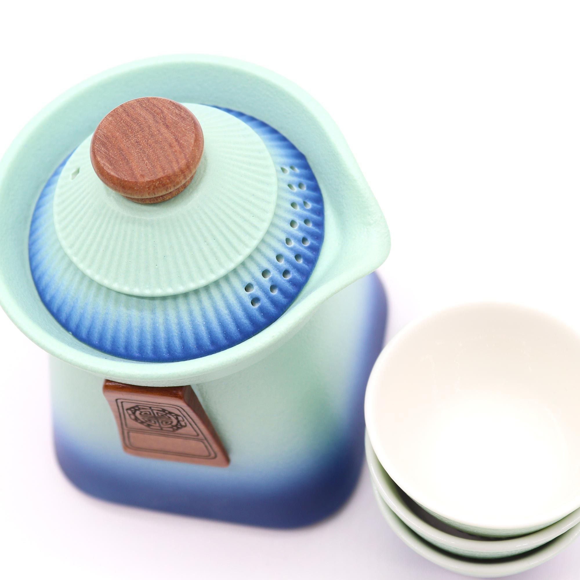 Juego de Tetera Temple y Tres Tazas – Azul Celeste