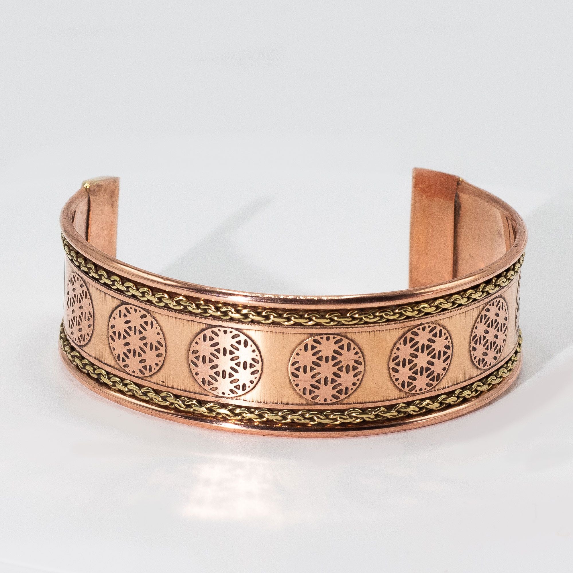 Copper Bracelets with Wide Band and Brass Decoration (Assorted)