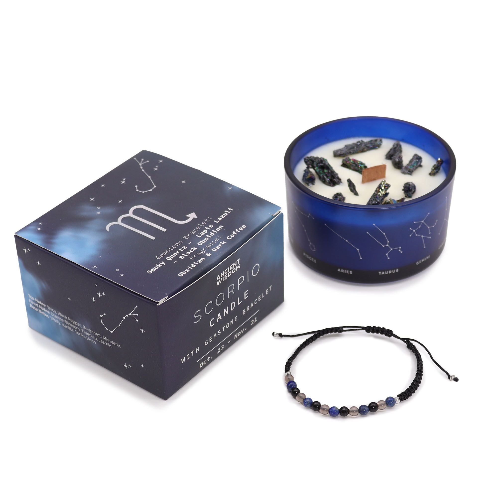 Vela de Cristal do Zodíaco com Pulseira de Pedras Naturais Escorpião
