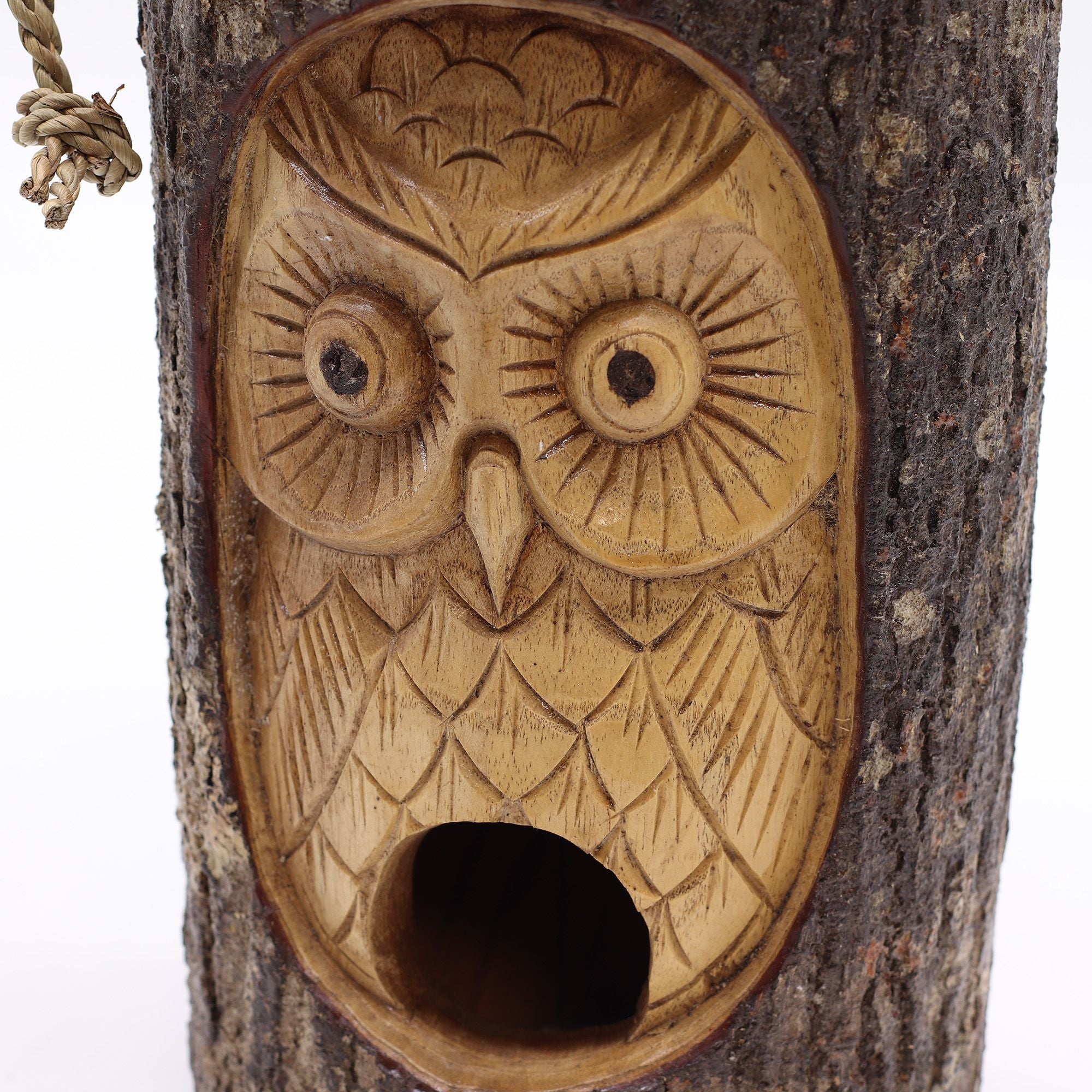 Casa para Aves Tronco de Árvore Coruja Sábia