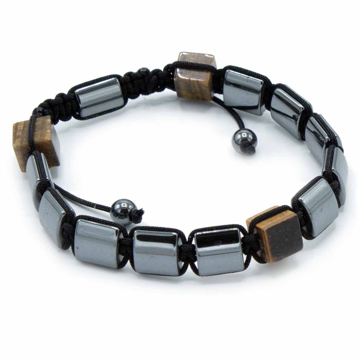 Pulsera Magnética Shamballa de Hematita – Cubos de Ojo de Tigre