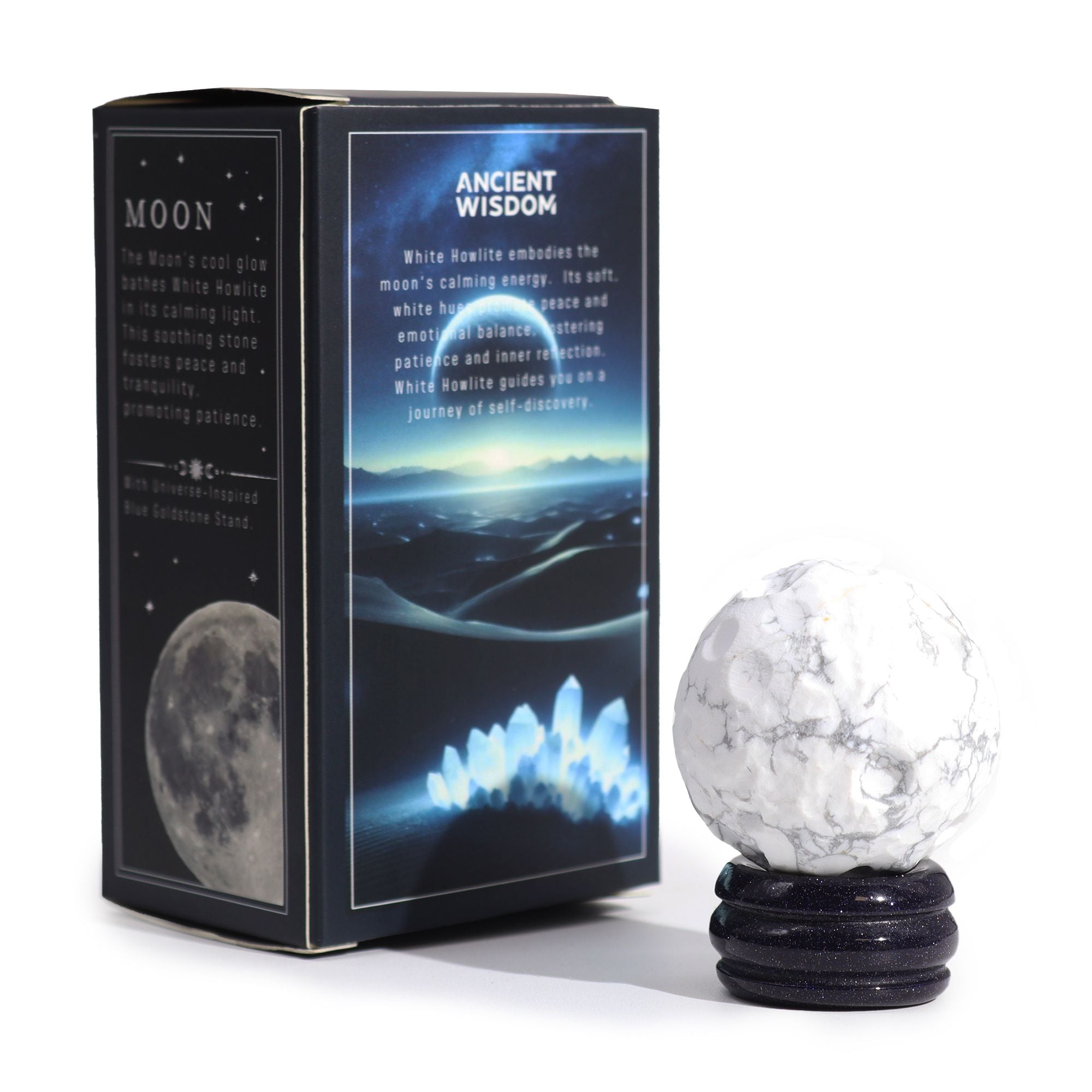Planeta Howlite Branca com Suporte Solar Lua (40mm)