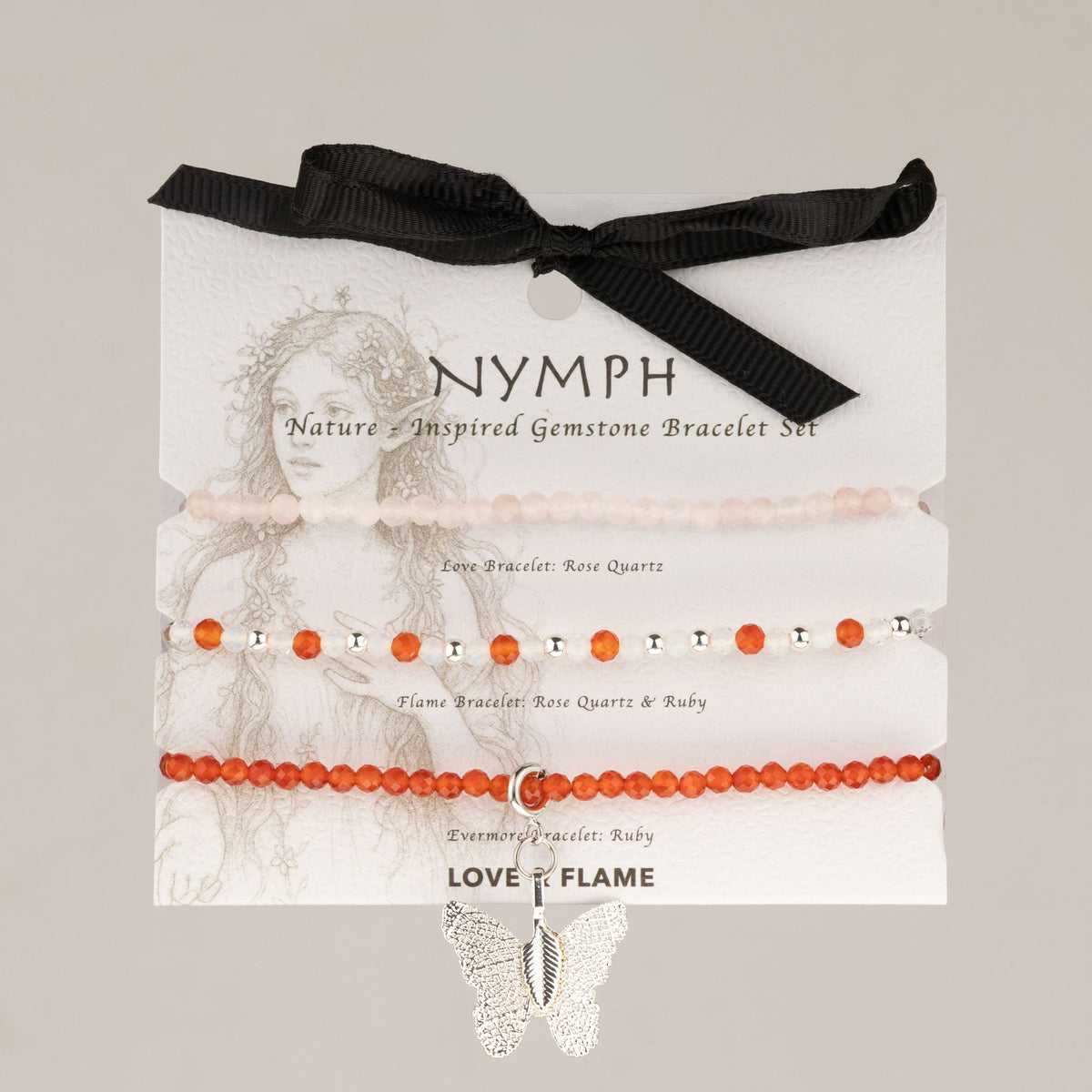 Conjunto de 3 Pulseiras Nymph Spirit com Pedras Naturais - Amor e Chama