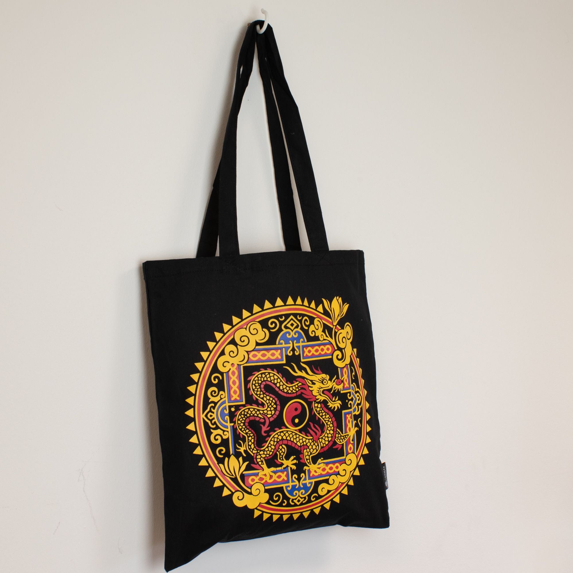 Bolsa Tote em Algodão Dragão Yin Yang Preto 40 x 36 cm