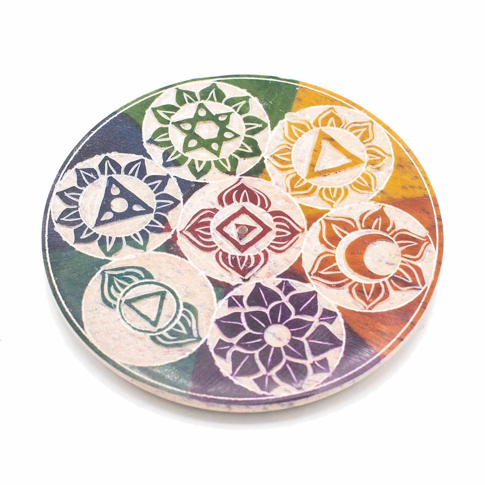 Suporte de Incenso em Disco de Esteatite para Cone Sete Chakras