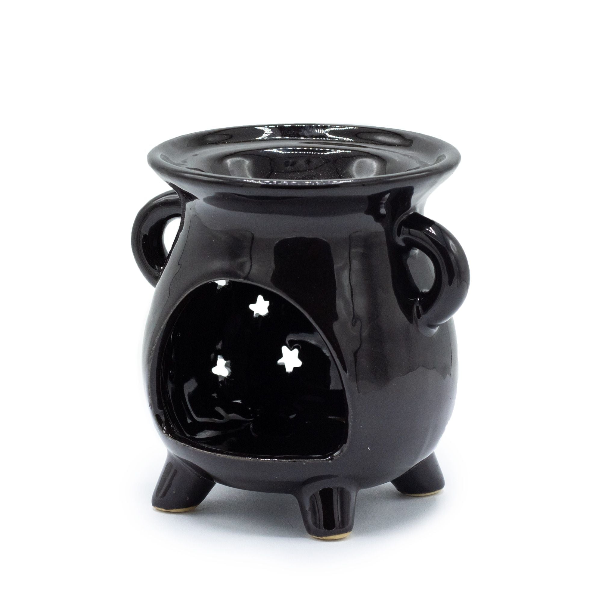 Quemador de Aceite Luna y Estrellas de Cerámica – Negro