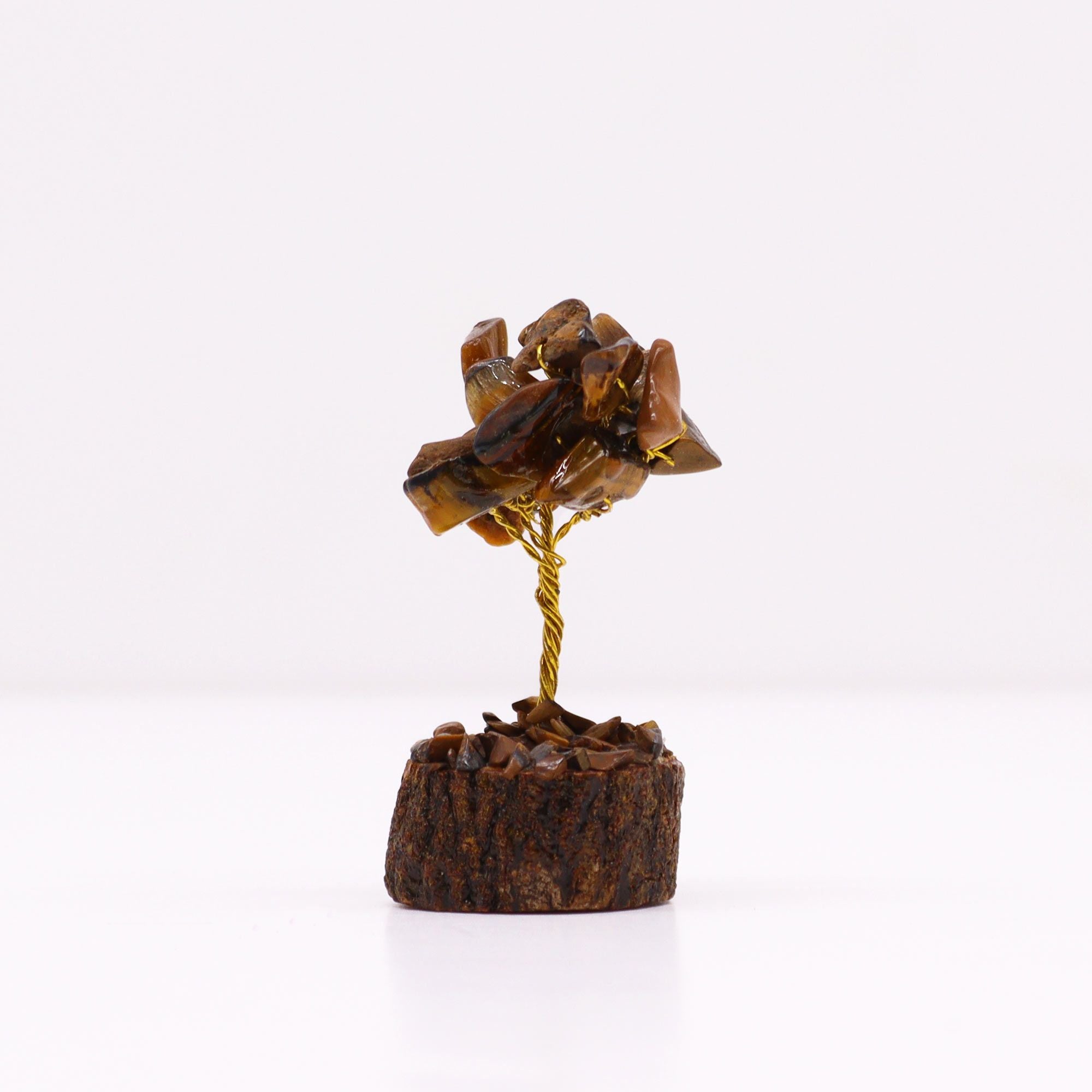 Mini Árvore de Pedras Naturais Base Madeira Olho de Tigre (15 Pedras)