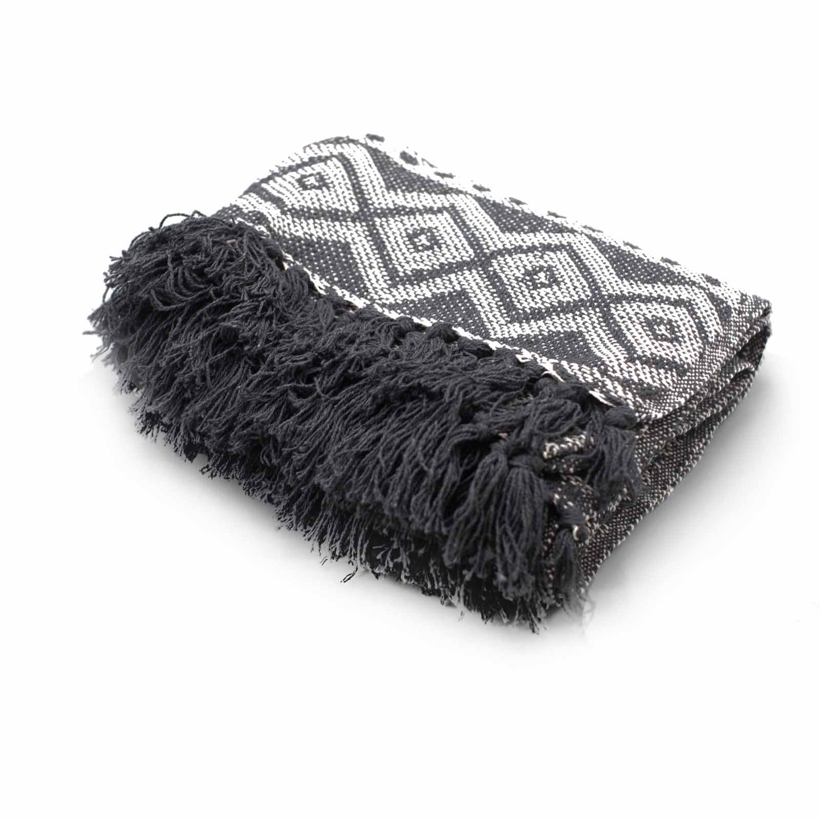Manta Boho Conforto Gris Geométrico