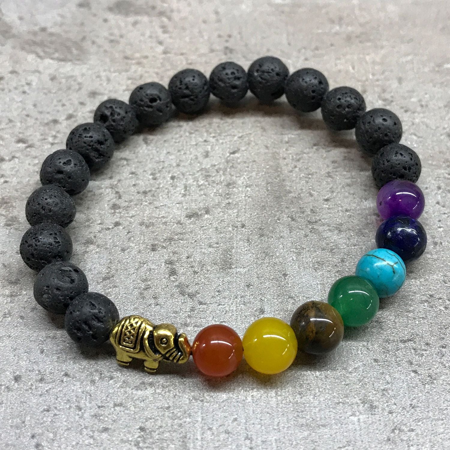 Pulseira em Pedra Lava – Elefante – Chakra