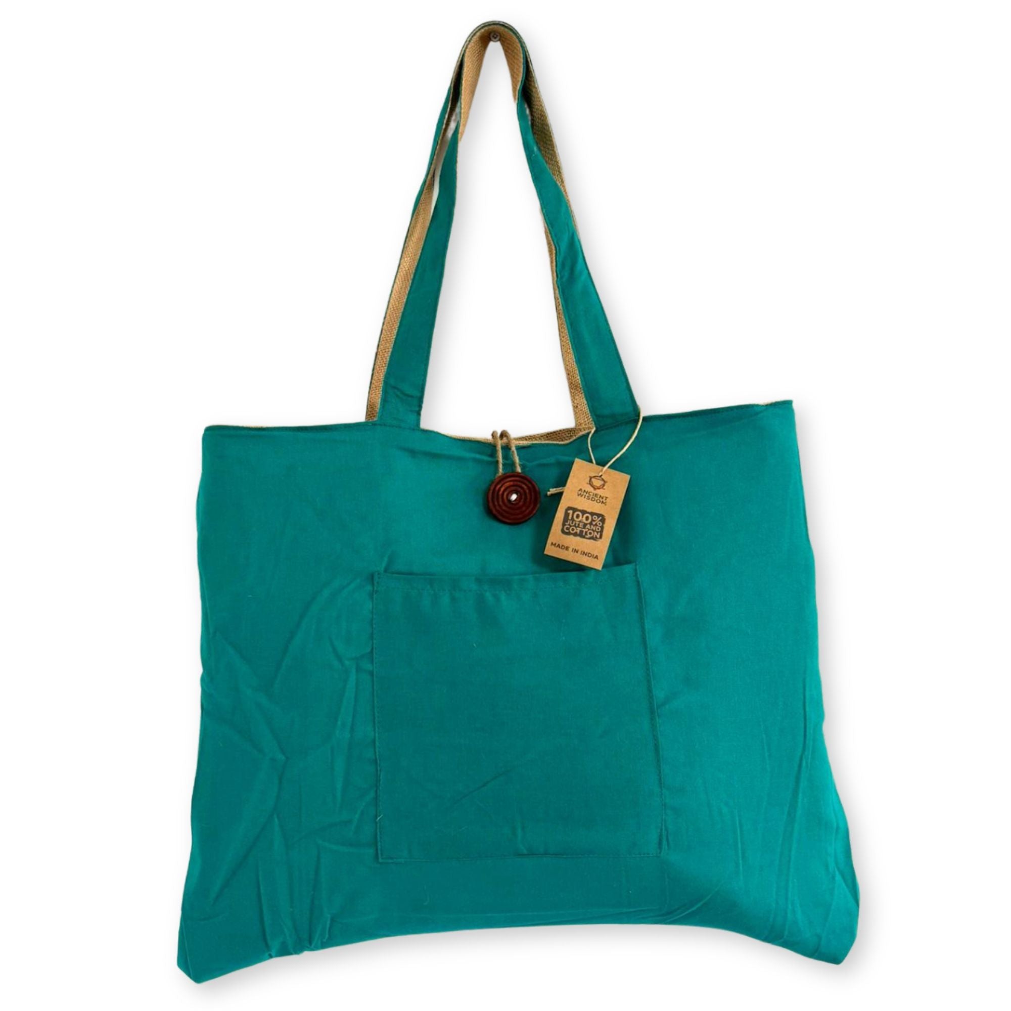 Bolsa Grande Reversível de Juta e Algodão - Verde Azulado