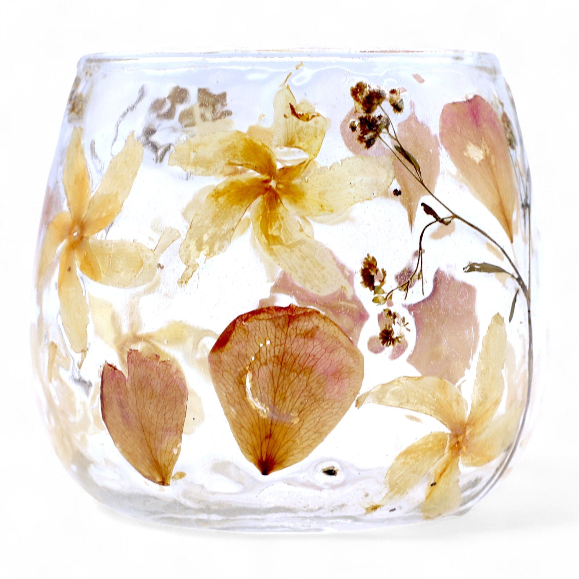 Castiçal de Vidro Floral Natural Cilíndrico Rosa 8 x 8 cm