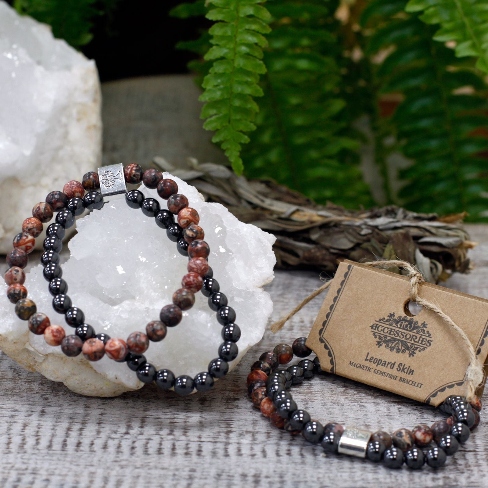 Magnetic Natural Stone Bracelet – Leopard Skin Jasper