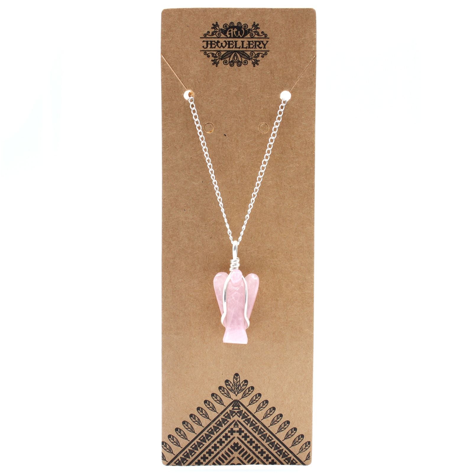 Pendente Anjo da Guarda com Pedra Preciosa - Quartzo Rosa