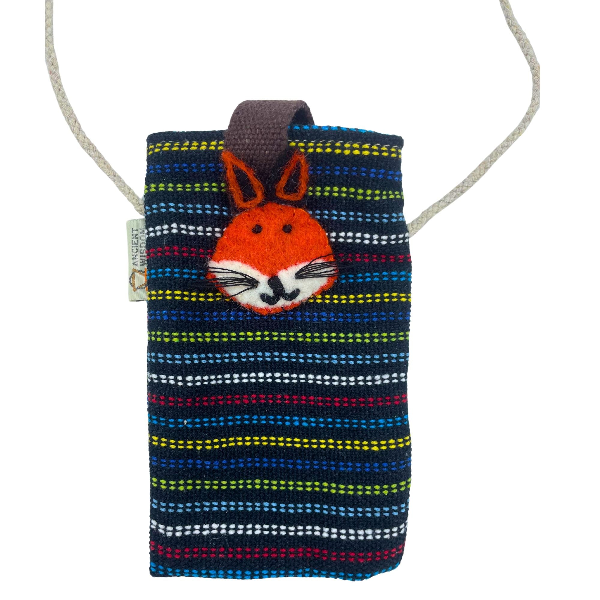 Bolsa para Telemóvel preto e multicolor - Decorada com raposa