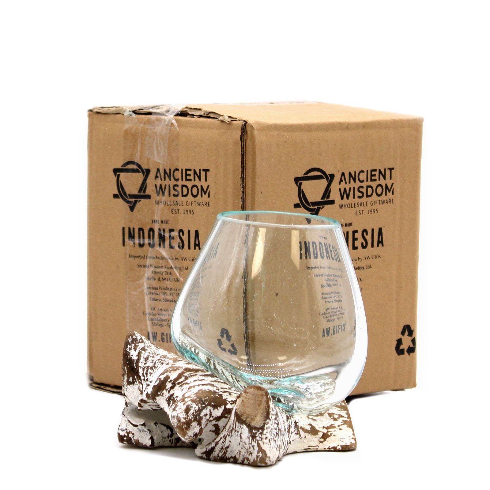Taça Pequena em Vidro Fundido sobre Madeira Branqueada