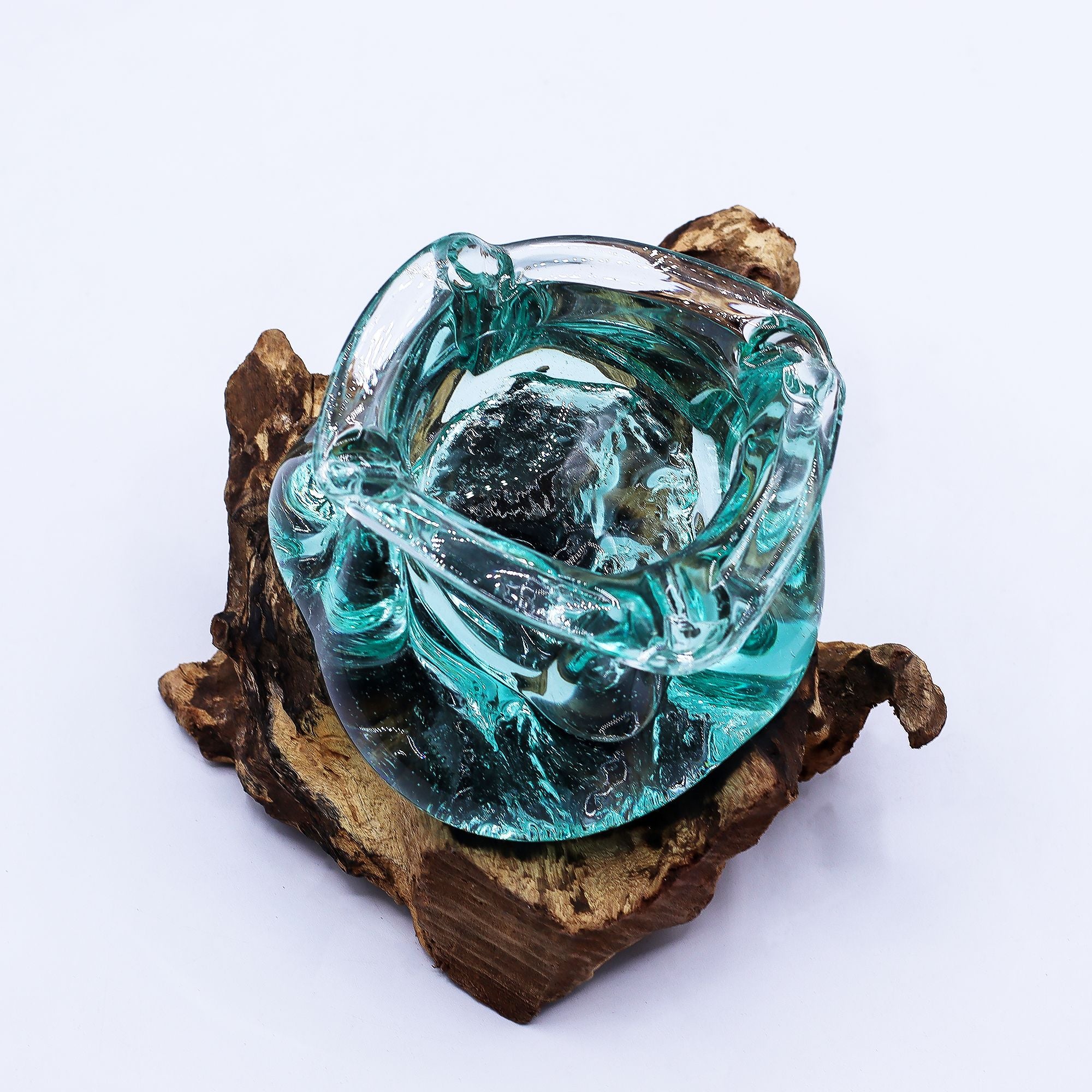 Fused Glass Ashtray or Candle Holder on Wood