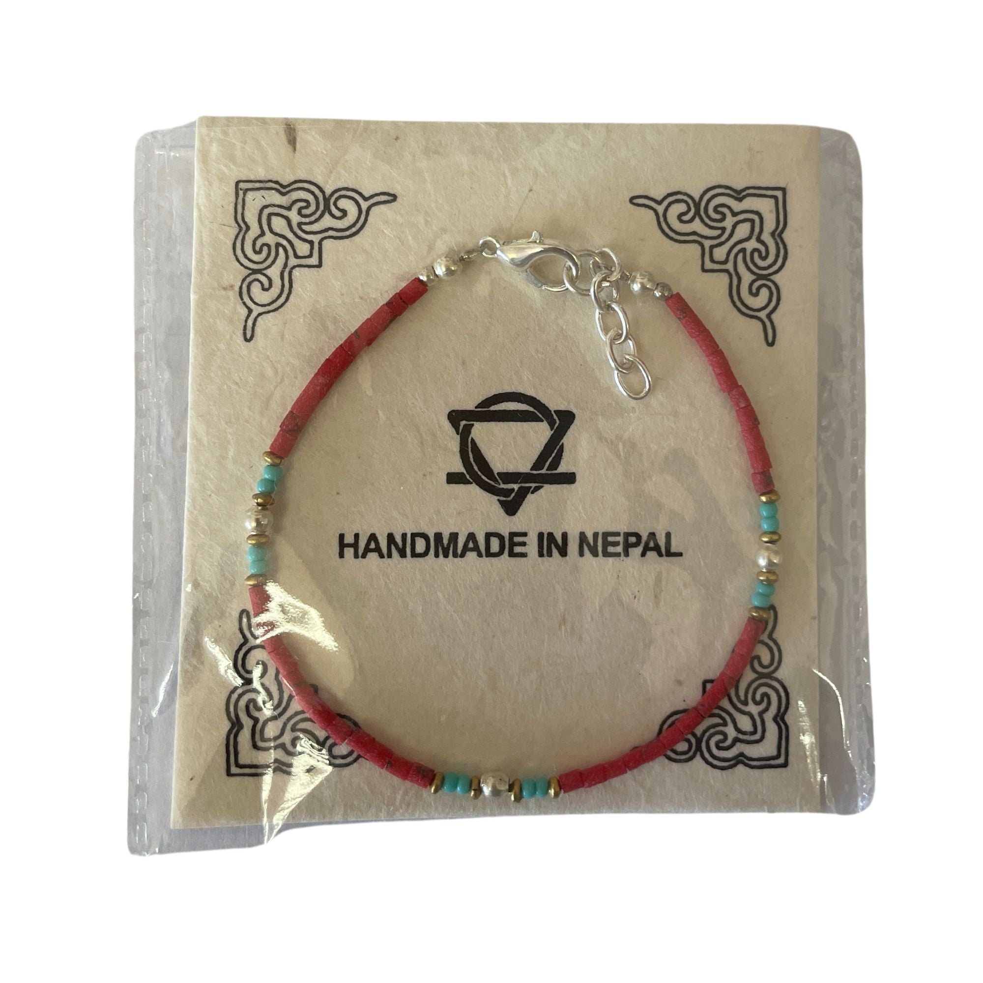 Pulseira Nepalesa de Gemas Extrafinas - Conta Tribal de Coral