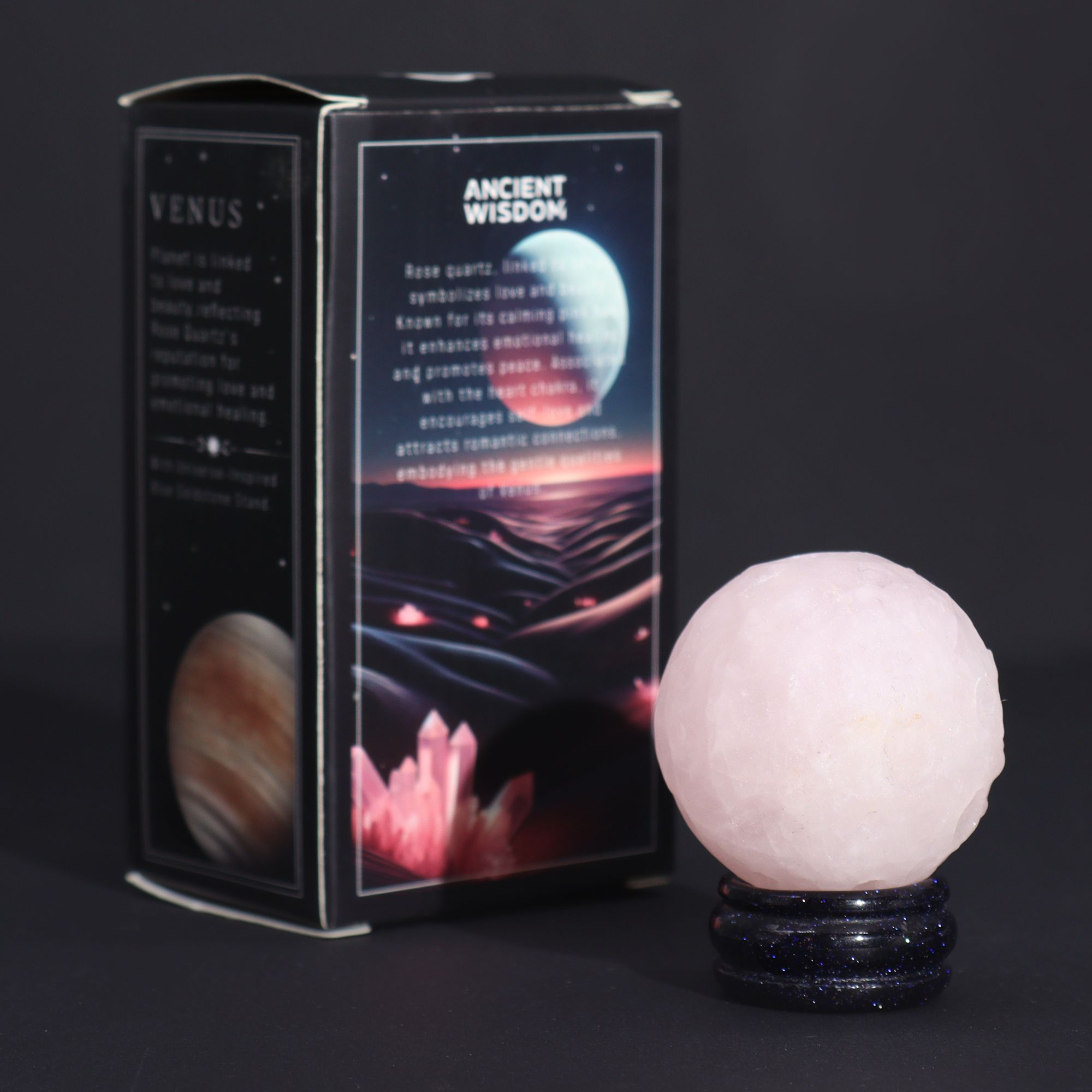 Planeta Quartzo Rosa com Suporte Solar Vénus (40mm)