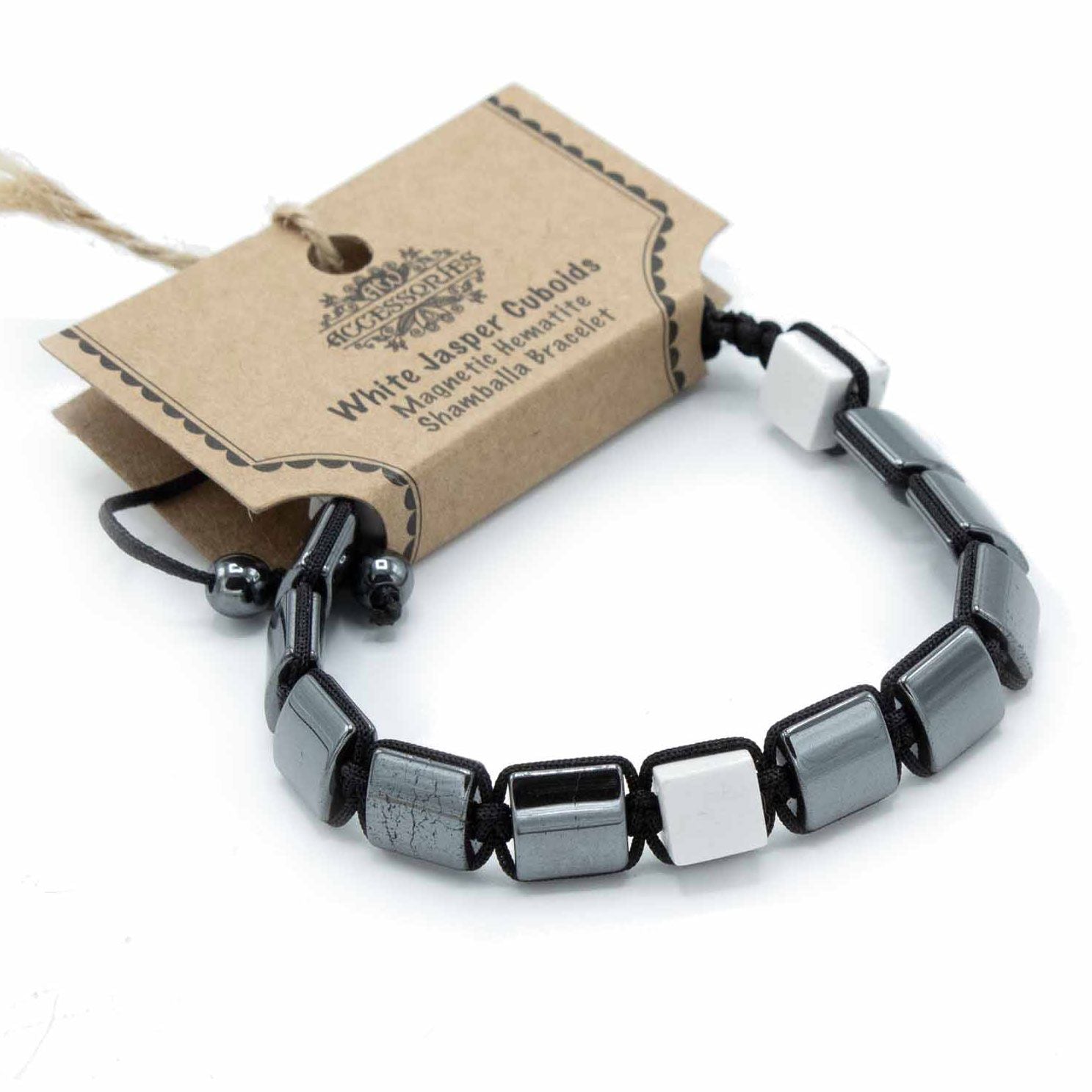 Shamballa Magnetic Hematite Bracelet – White Jasper Cuboids