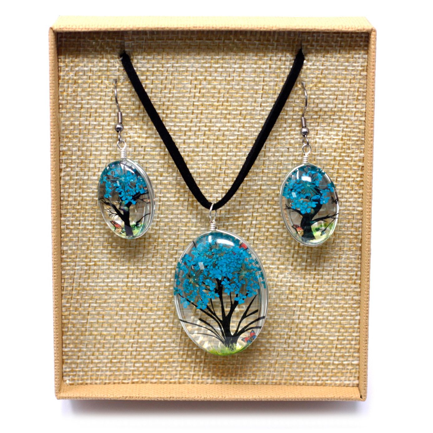 Flores Prensadas - Árvore da Vida - Azul Verde