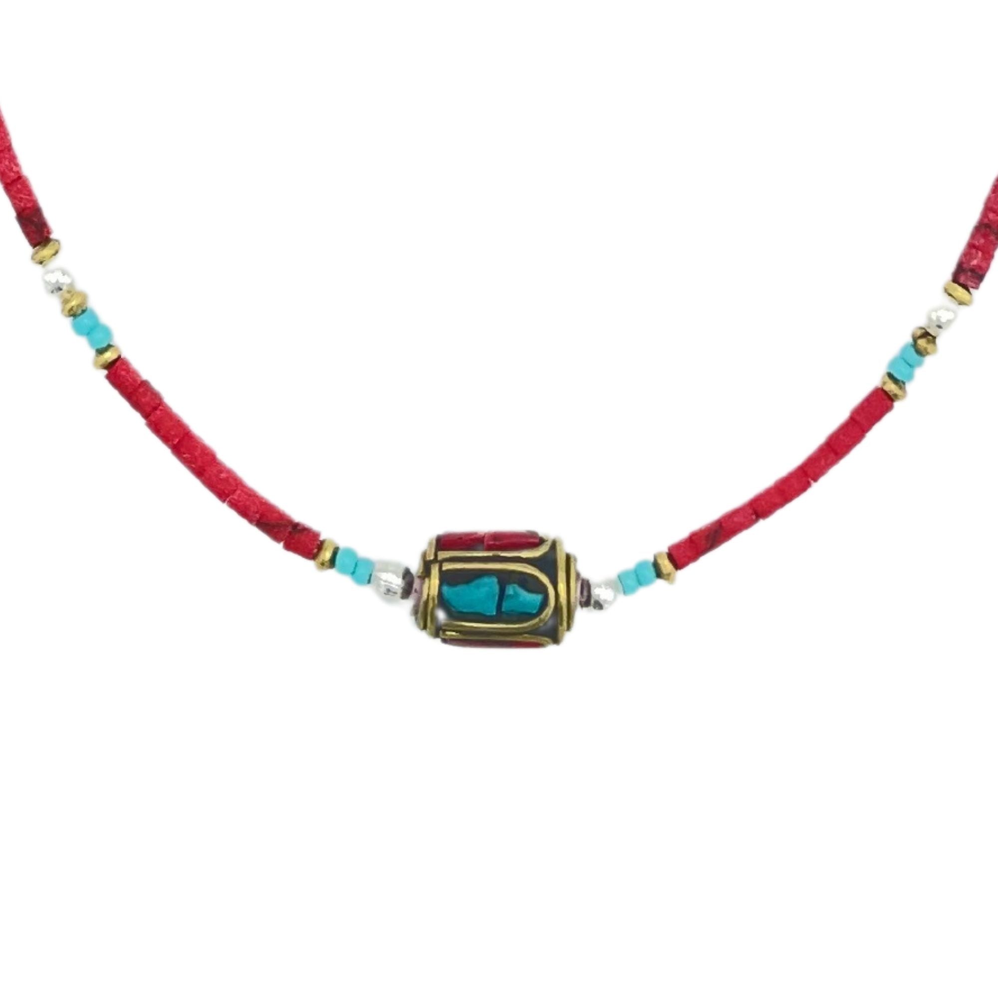 Colar Nepalês de Gemas Extrafinas - Conta Tribal de Coral