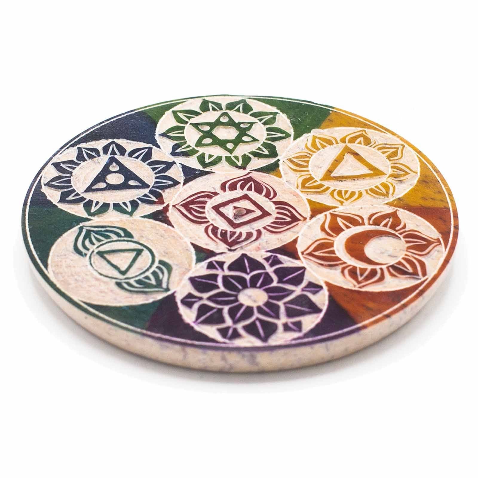 Suporte de Incenso em Disco de Esteatite para Cone Sete Chakras