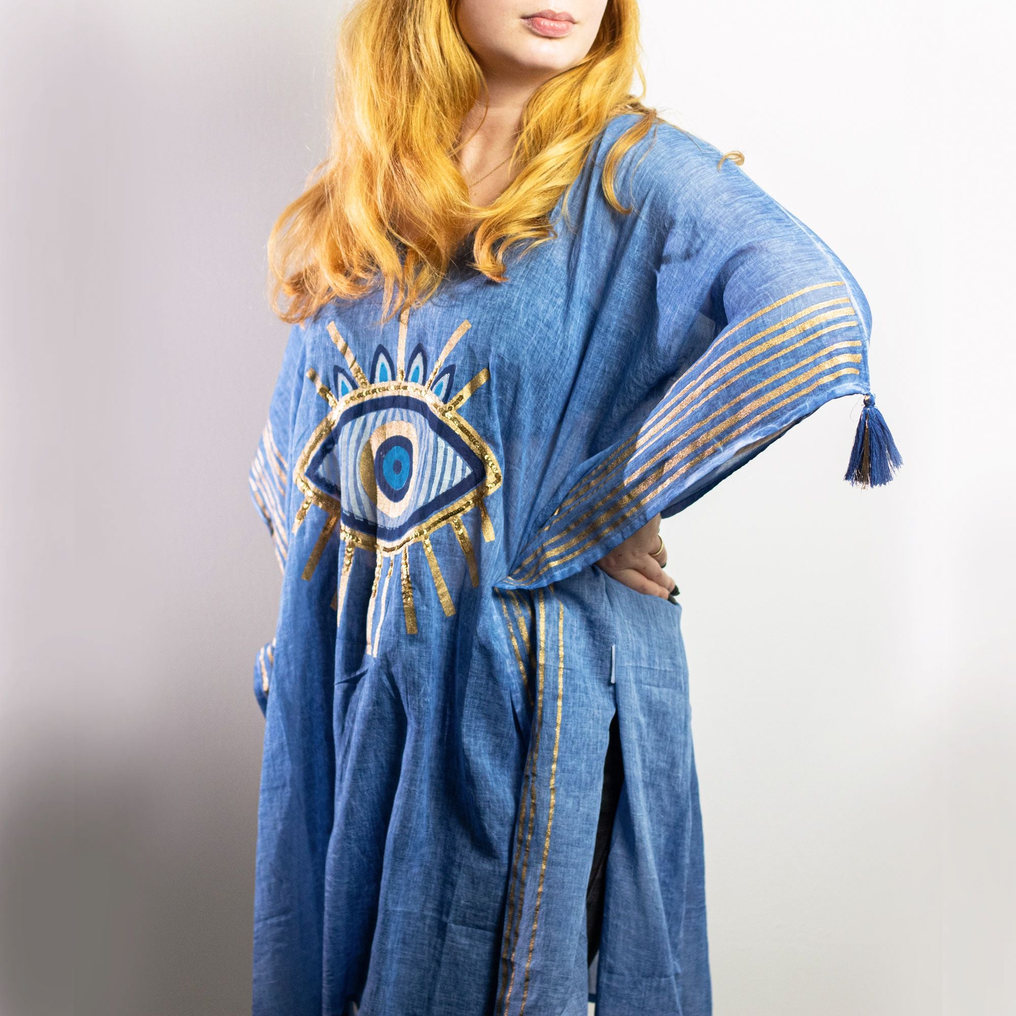 Kaftan Nomad Sari - Olho Turco Azul Intenso e Dourado
