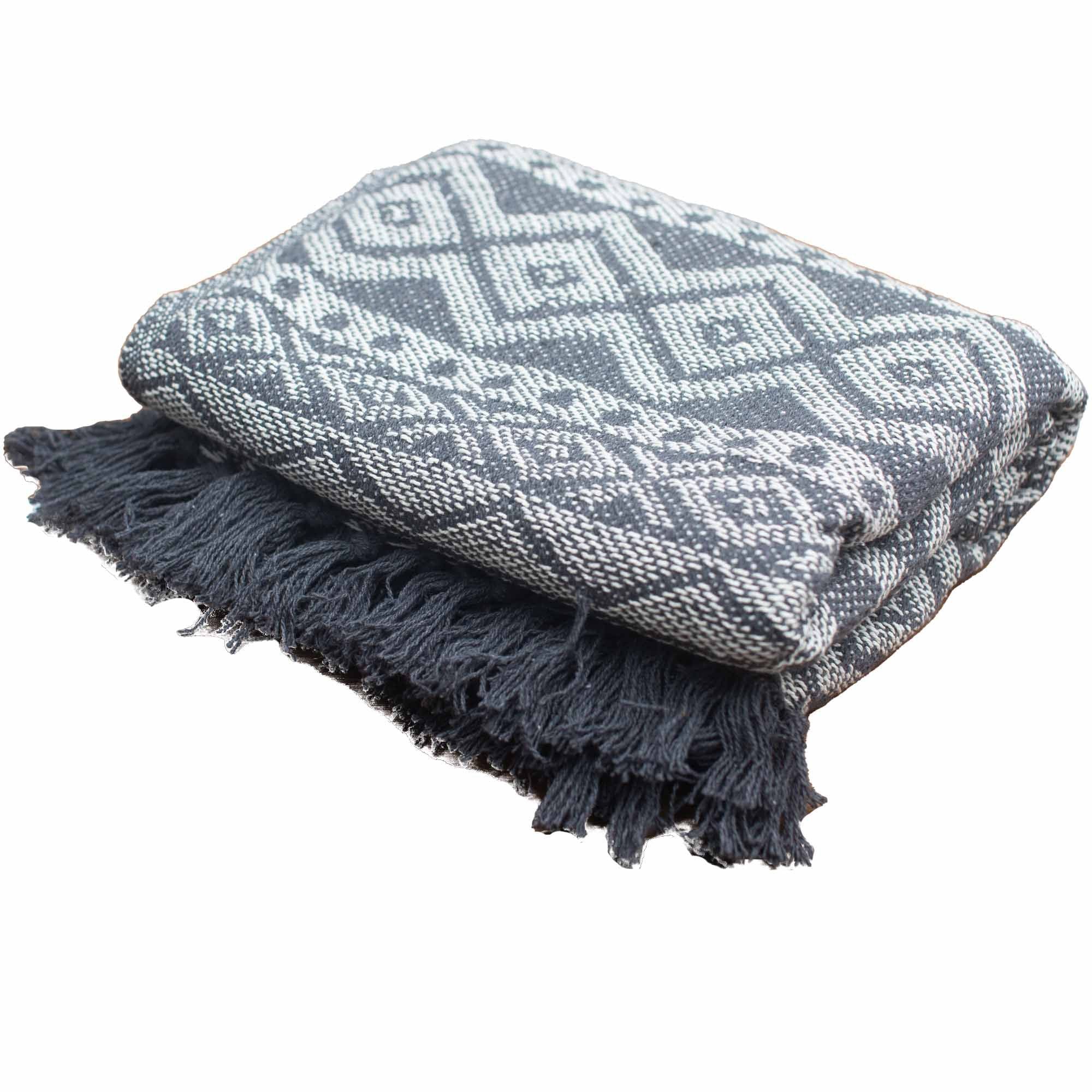 Manta Boho Conforto Gris Geométrico