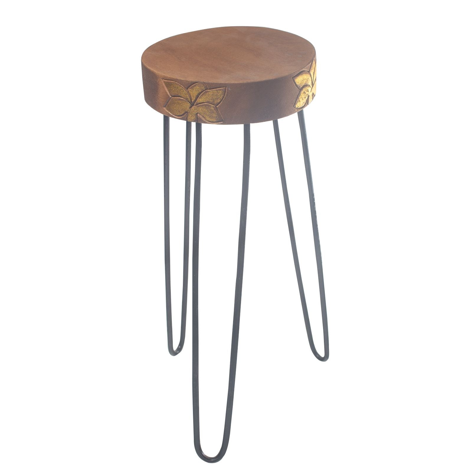 Suporte para Plantas em Madeira de Albasia com Detalhe Natural e Dourado