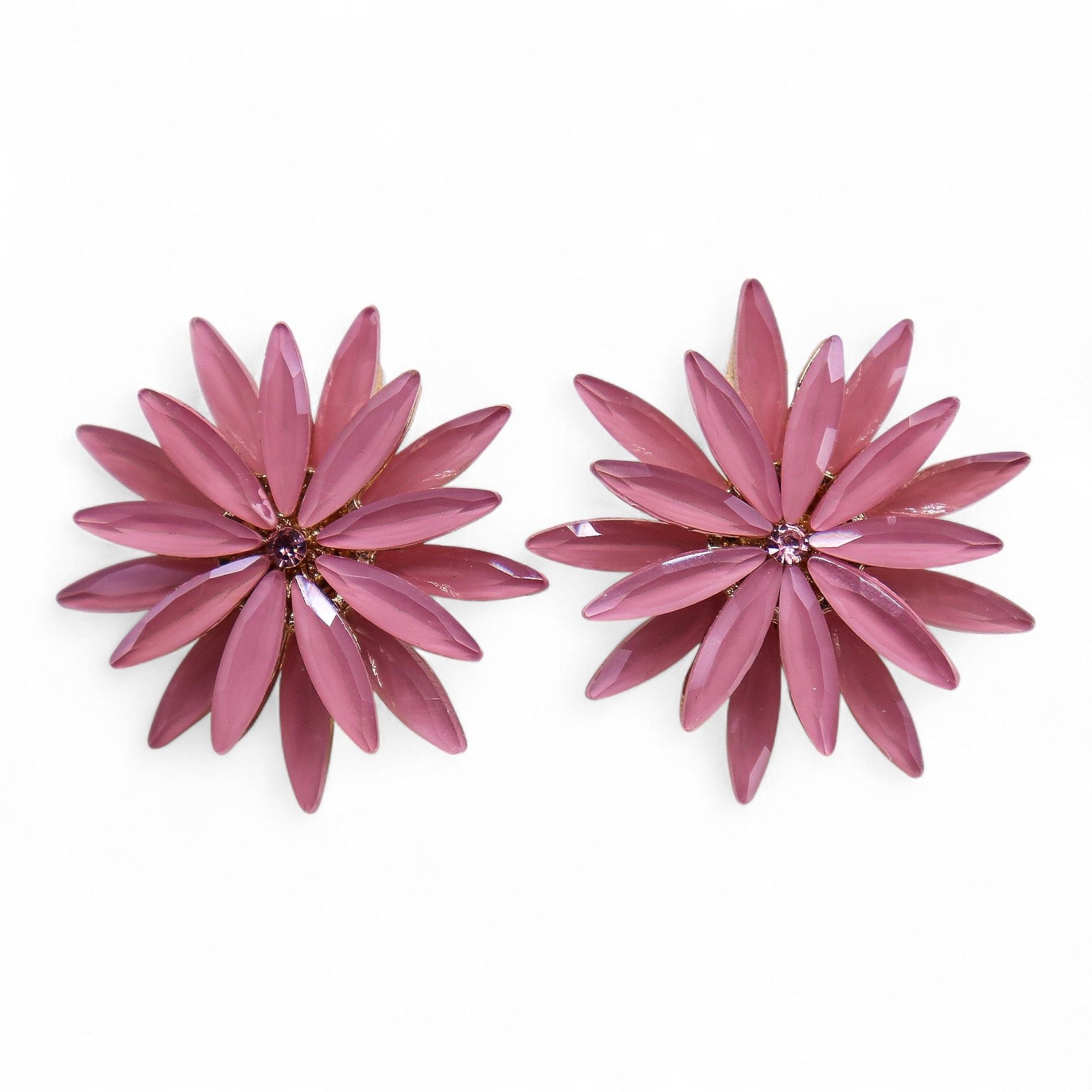 Vintage Crystal Earrings - Flowers - Rose Quartz