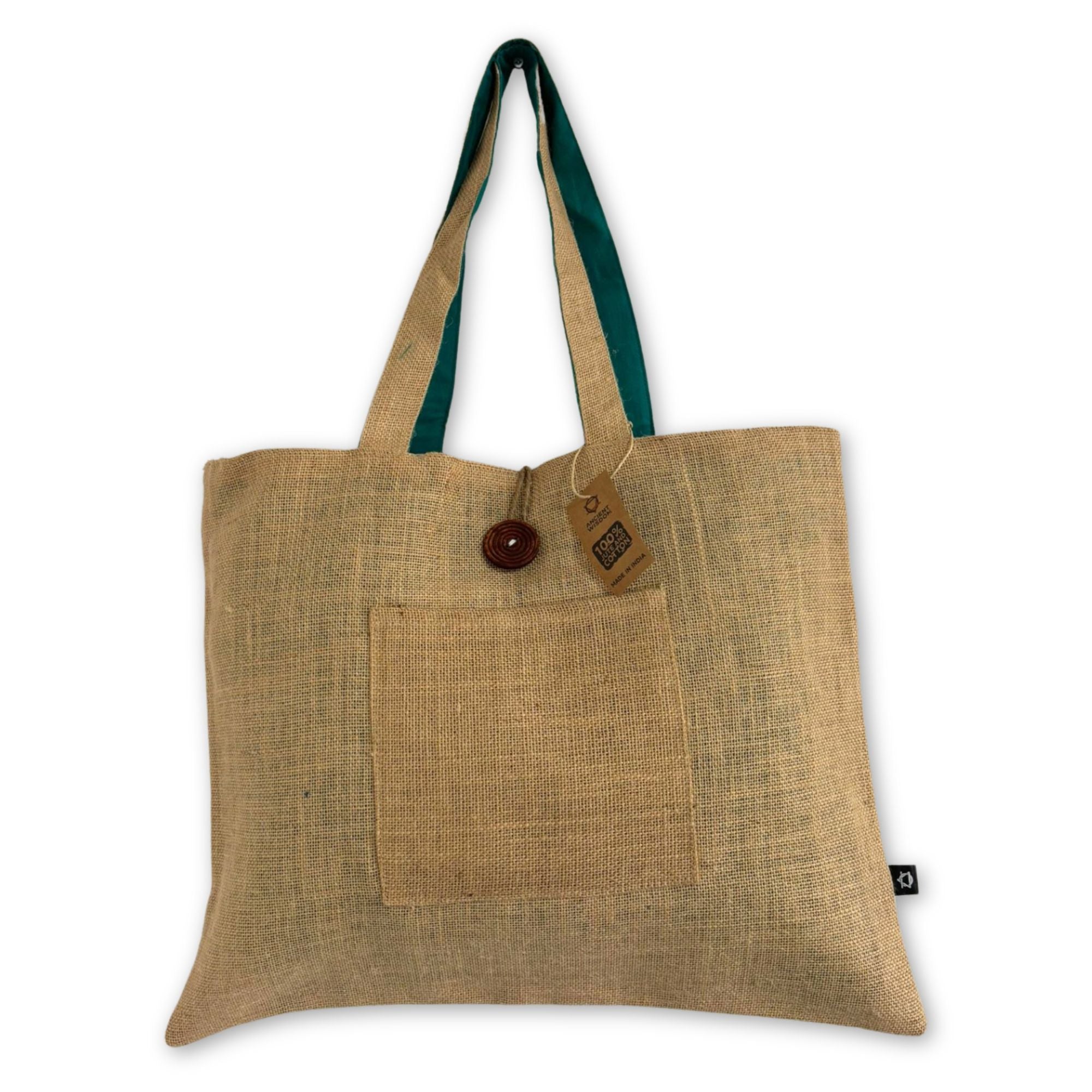 Bolsa Grande Reversível de Juta e Algodão - Verde Azulado