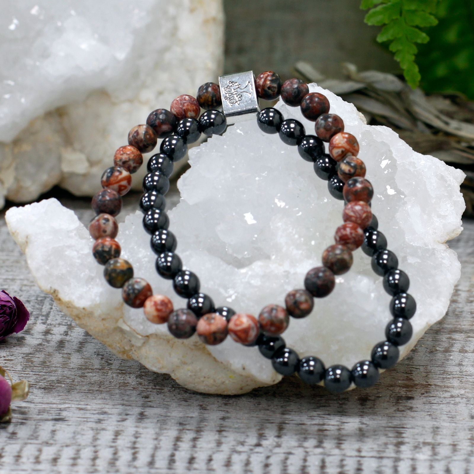 Magnetic Natural Stone Bracelet – Leopard Skin Jasper