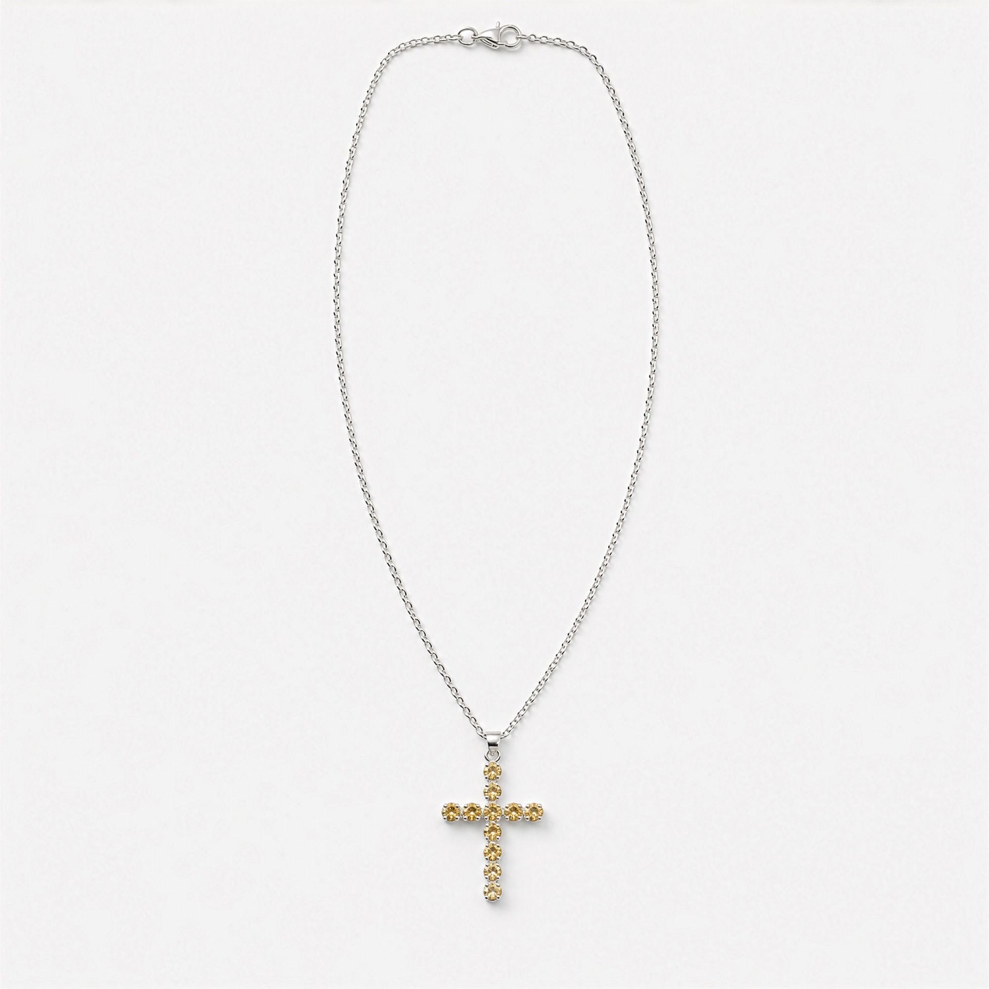 Pendente Devocional Banhado a Prata com Cordão de 45 cm - Crucifixo em Citrino