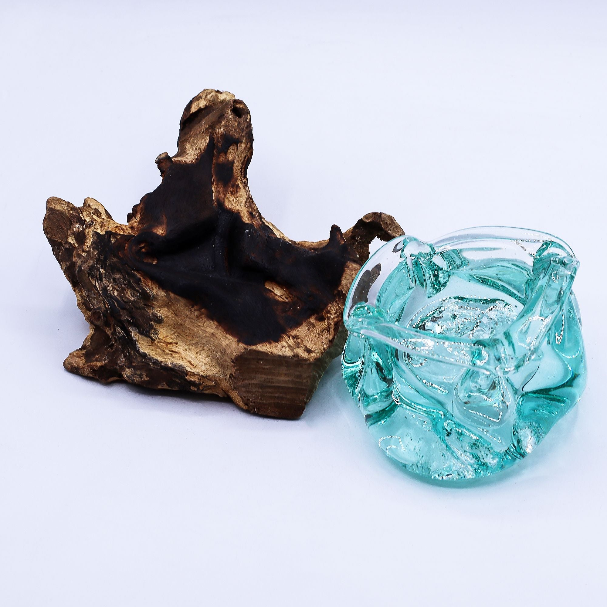 Fused Glass Ashtray or Candle Holder on Wood