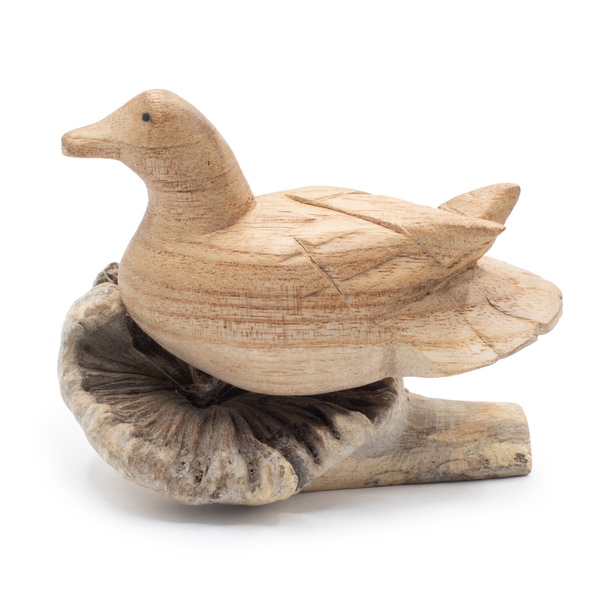 Escultura em Madeira Parasita com Pato Selvagem em Repouso