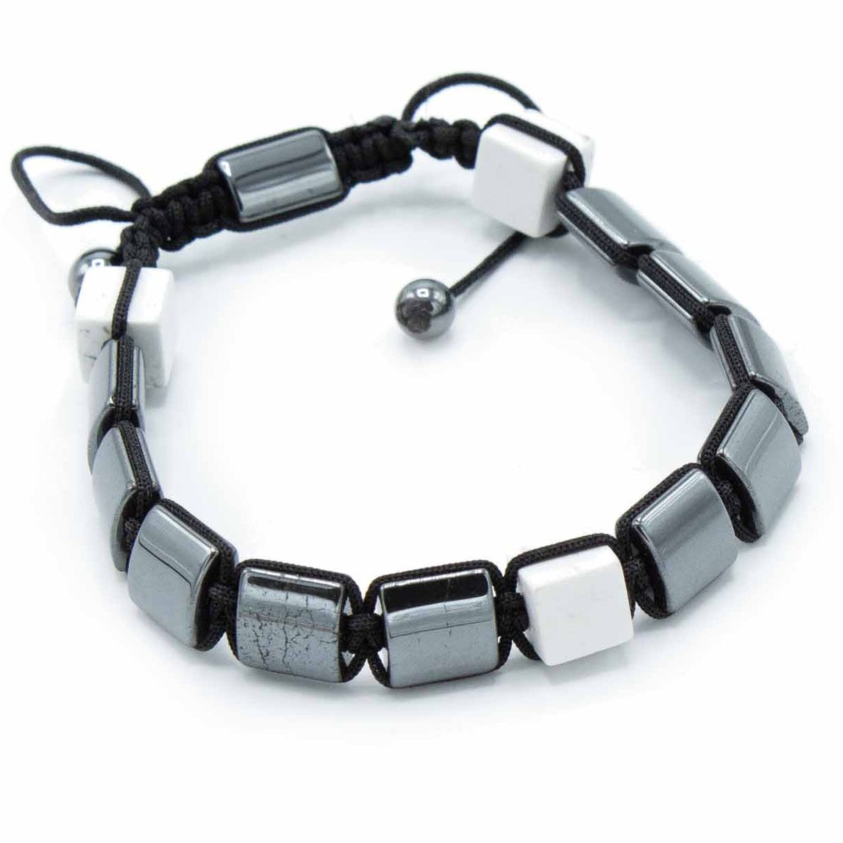 Shamballa Magnetic Hematite Bracelet – White Jasper Cuboids