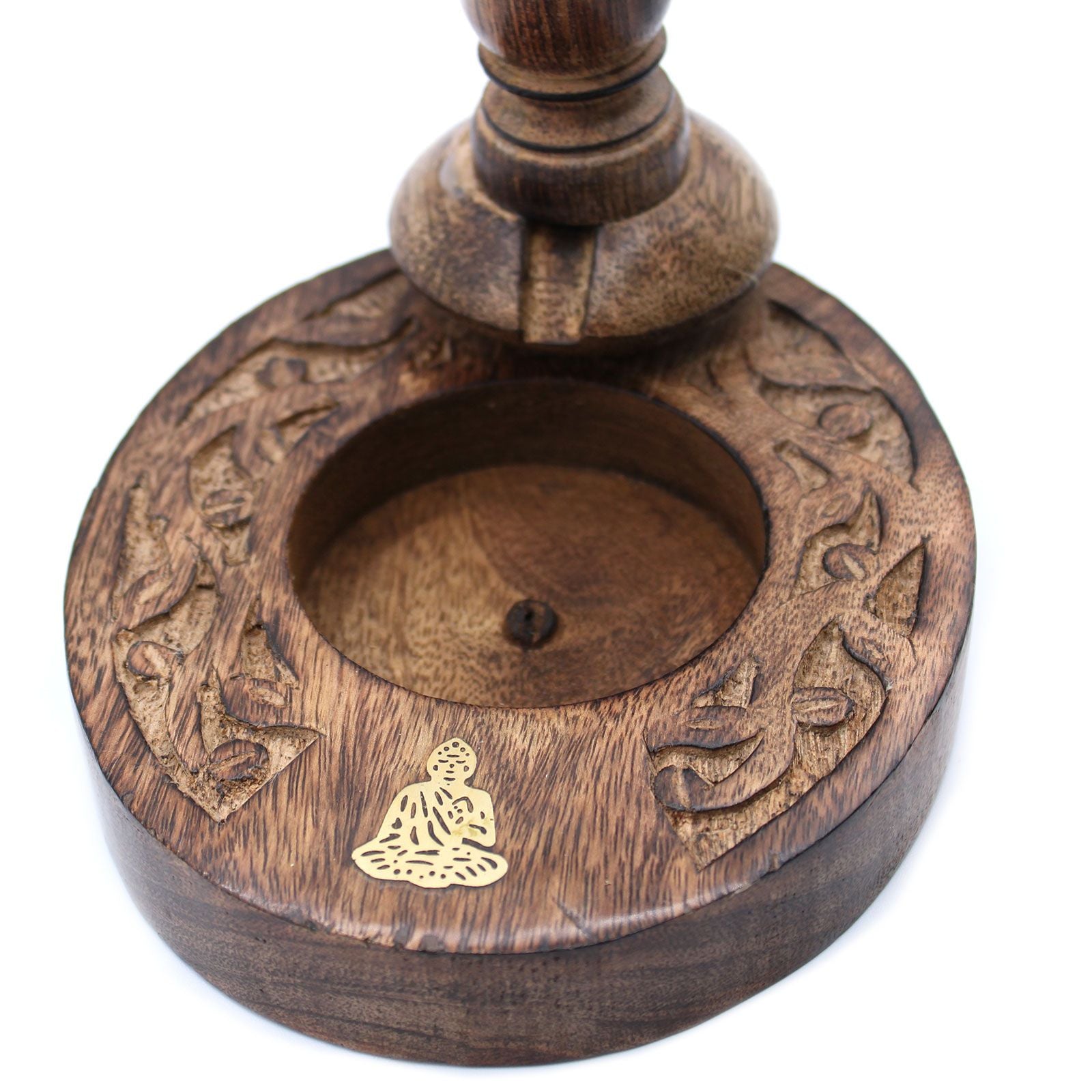 Backflow Incense Burner in Mango Wood with Brass Buddha