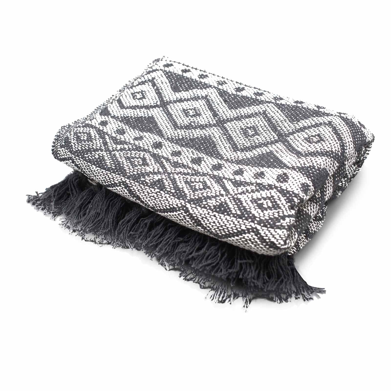 Manta Boho Conforto Cinzento Geométrico