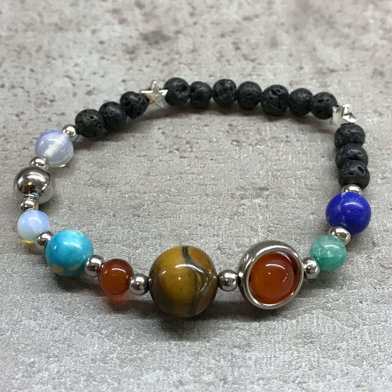 Lava Stone Bracelet – Solar System – Silver