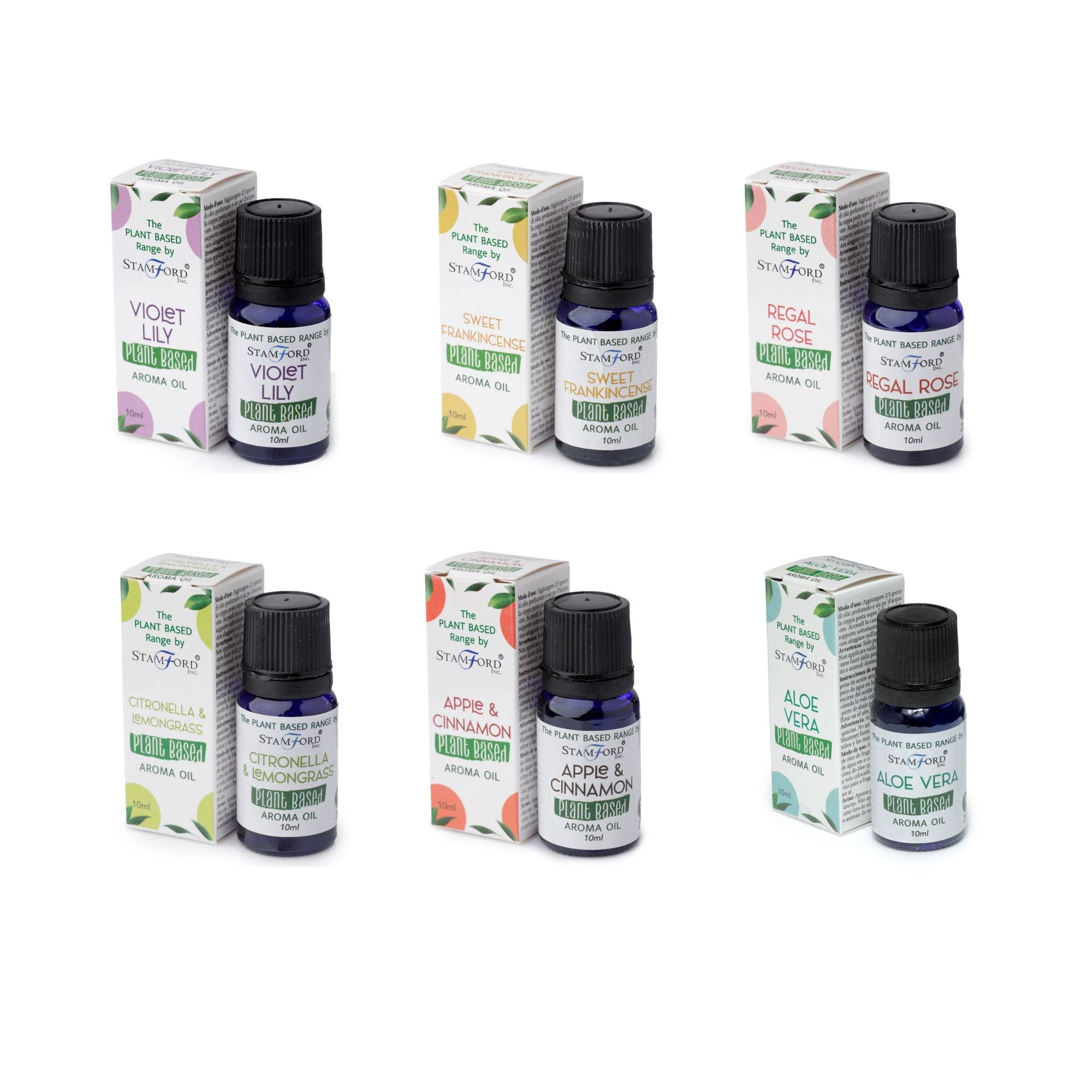 Pack de 6 Óleos Aromáticos à Base de Plantas - Aloé Vera, Canela e Maçã, Citronela, Rosa Real, Incenso Doce, Lírio Violeta